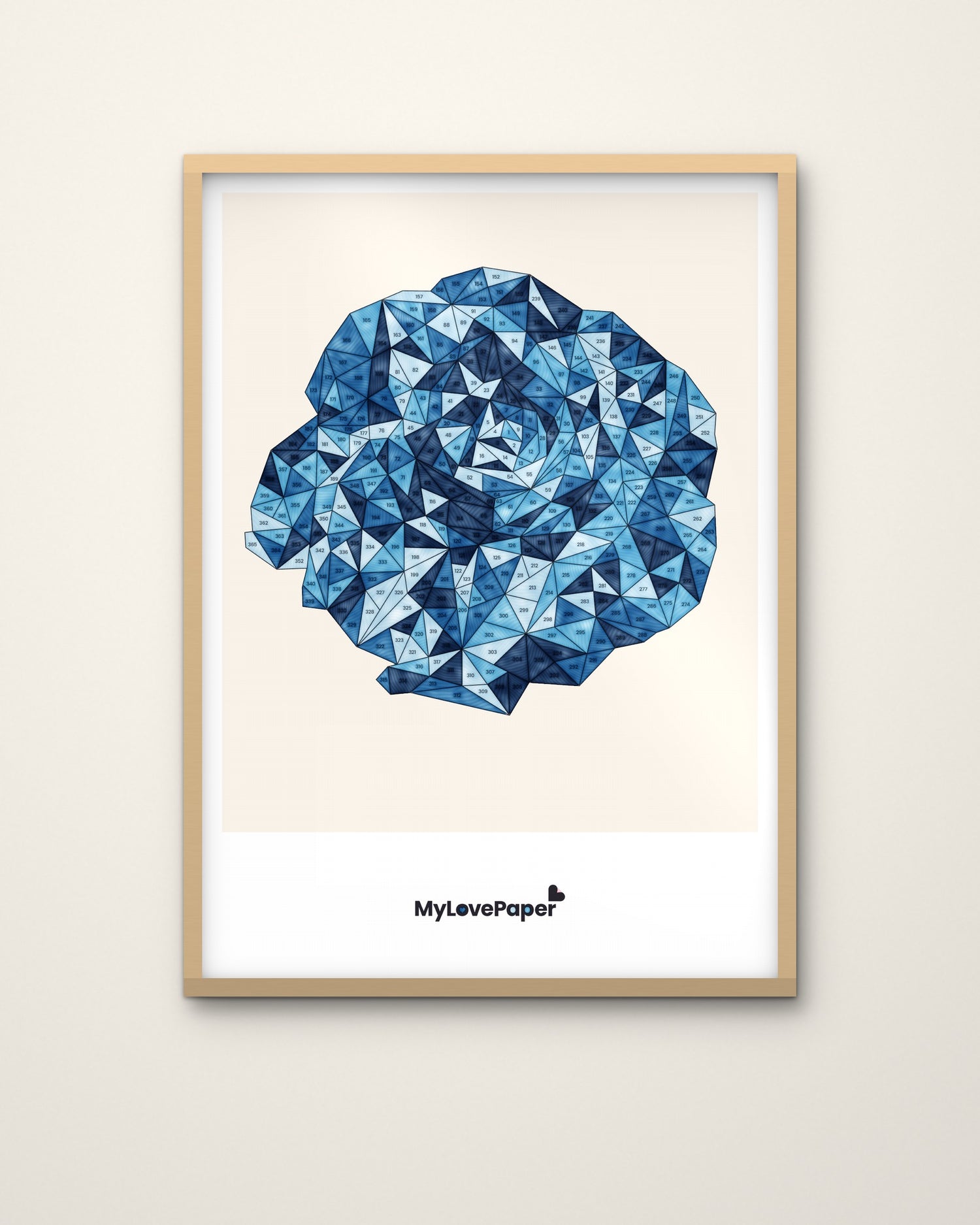 MyLovePaper Rose ausgemalt in Blautönen – gerahmt an der Wand