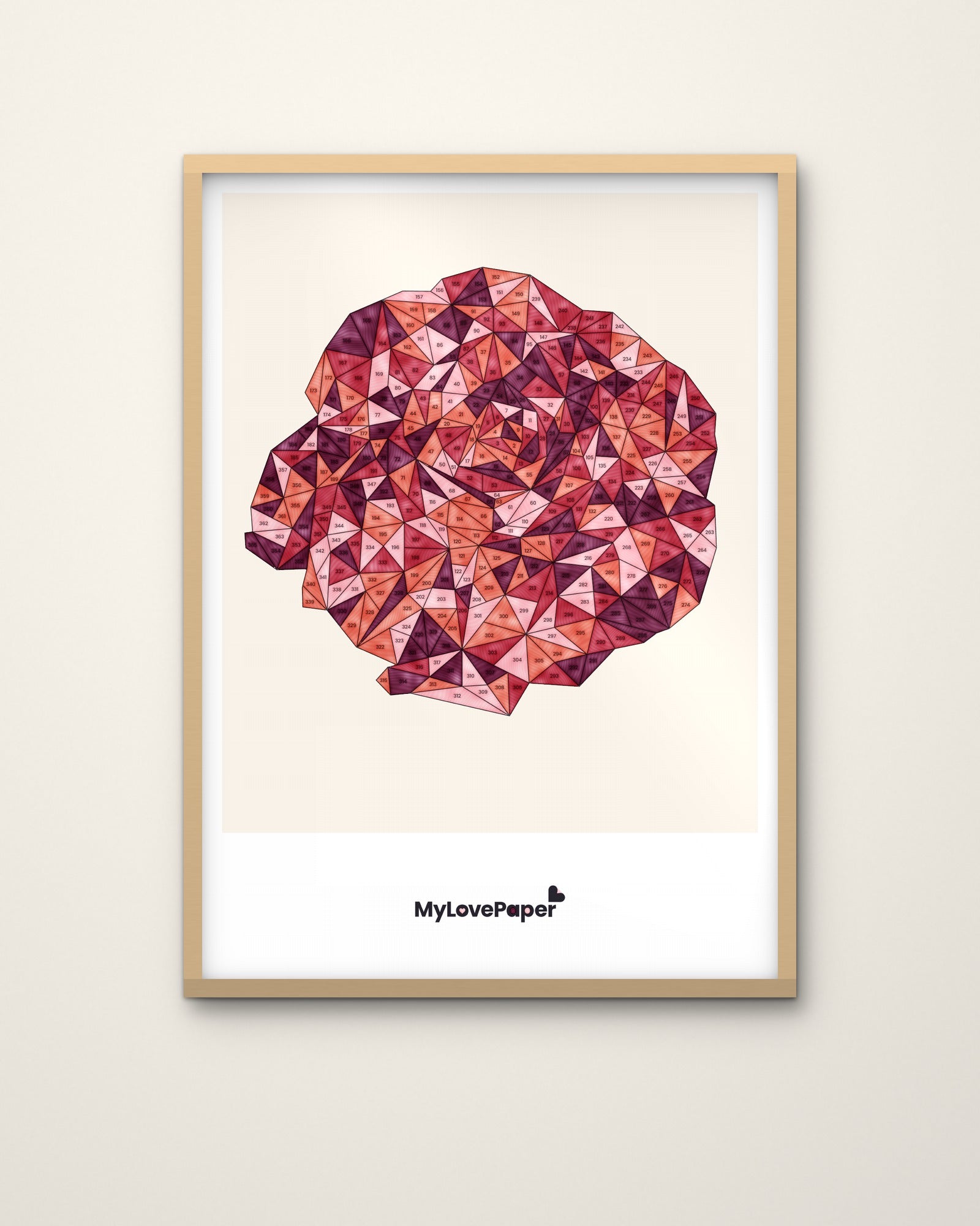 MyLovePaper Rose ausgemalt in Rottönen – gerahmt an der Wand